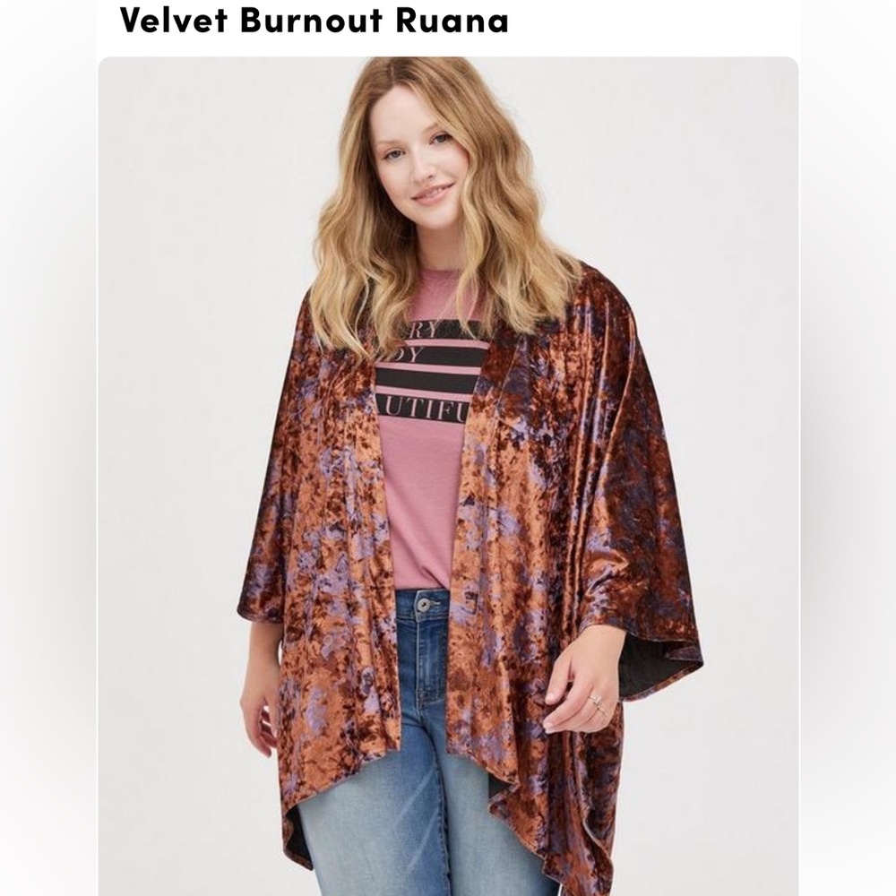 Torrid Burnout Velvet Ruana, women’s plus one size velvet open front kimono/wrap